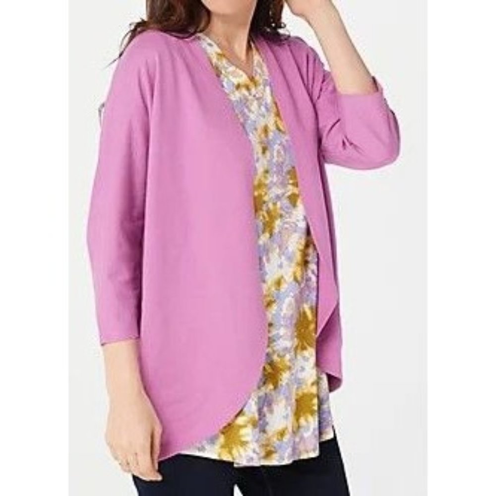 LOGO by Lori Goldstein Wash Terry Dolman Sleeve Shrug w/Pocket A378404 Fushia XL